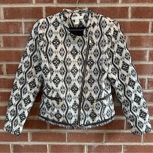 H&M Blazer Jacket Size 8 Zipper Front Black‎ White Gold